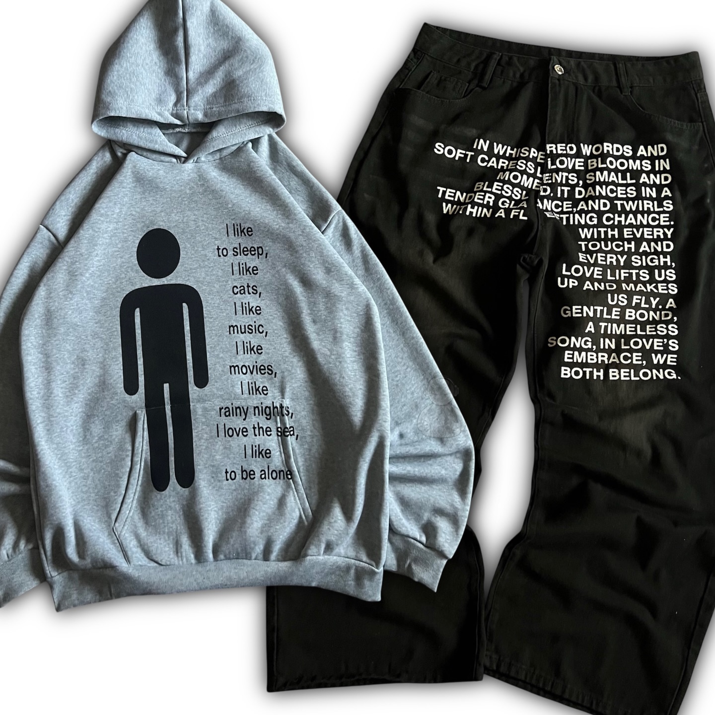 Street Fashion Us - アメリカンパターンレタージーンズ Y2K メンズパーカーセット ストリートウェア ゴシック 原宿系