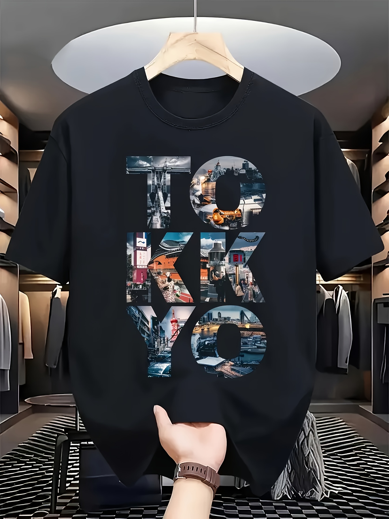 Street Fashion Tokyo - トレンディなメンズブラックグラフィックTシャツ東京都市景観スカイラインストリートシーン旅行タイポグラフィアーバンフォトプリント100％コットンヘビーウェイト半袖カジュアルストリートウェアTシャツ