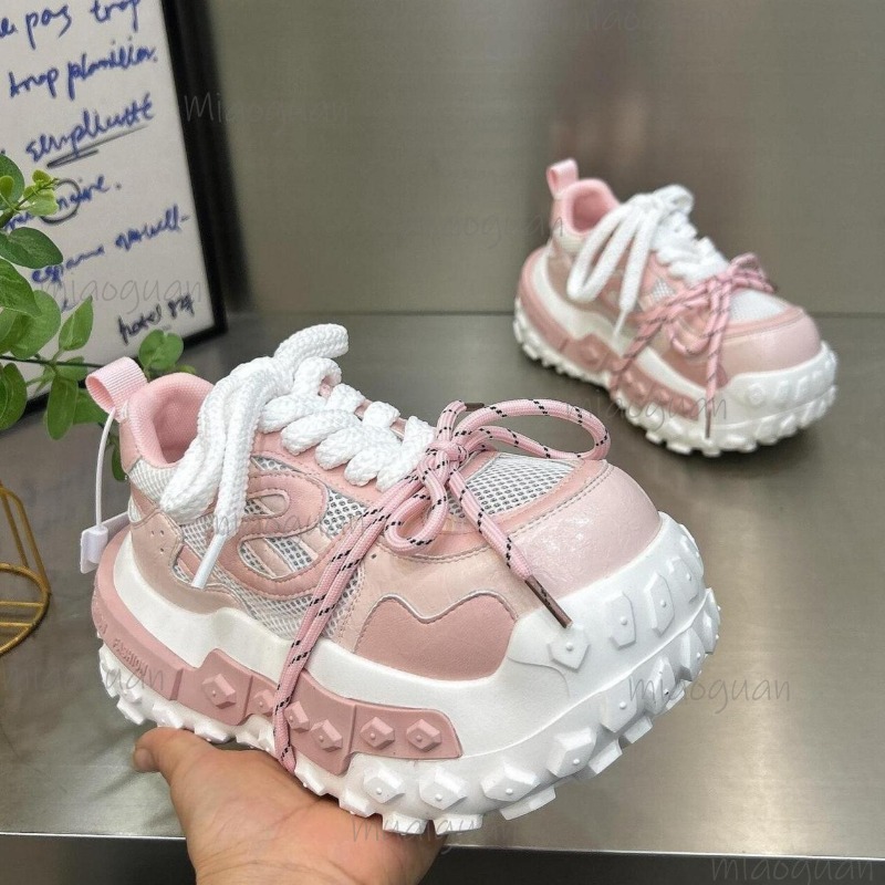 Street Fashion Female - レディースチャンキープラットフォームダッドスニーカー、通気性メッシュ、レースアップ、厚底、ストリートウェア、カジュアル、スポーティーシューズ、女性用スニーカー