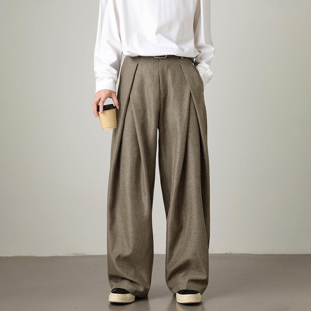 Street Fashion Baggy - TFETTERS デザイナーパンツ男性 2026 秋のファッションワイドレッグパンツプリーツカジュアルレトロだぶだぶのパンツ男性のストリートウェア