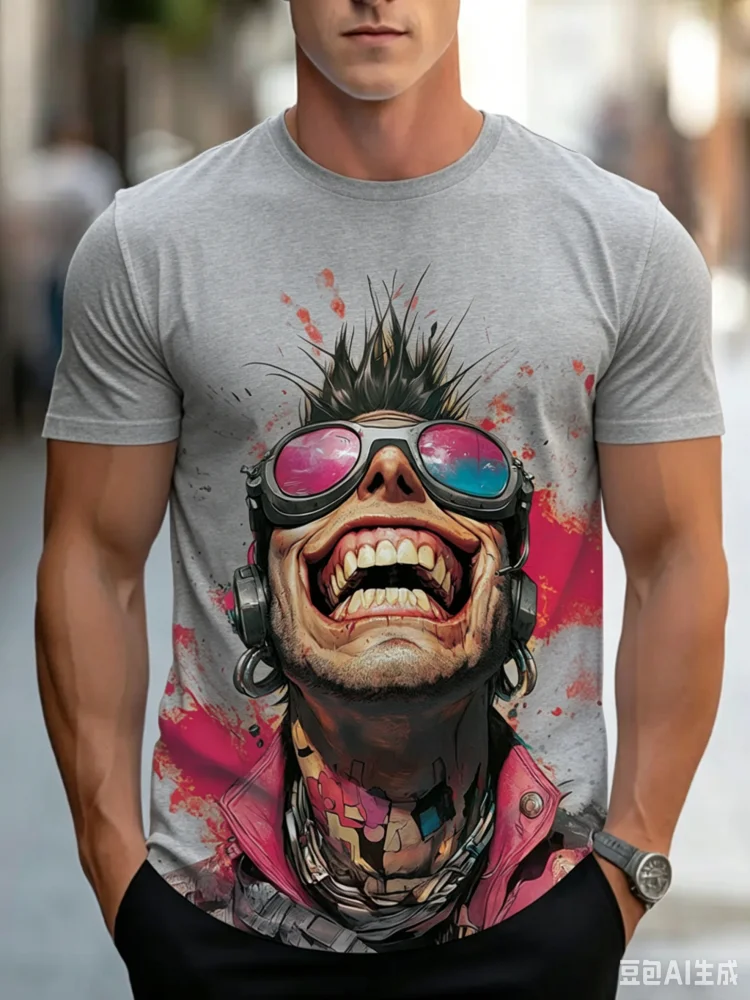 Street Fashion Guys - トレンドクールクレイジーヒップスターガイ明るいプリントメンズ Tシャツ夏カジュアル半袖トップストレンドストリートヒップホップ男の服