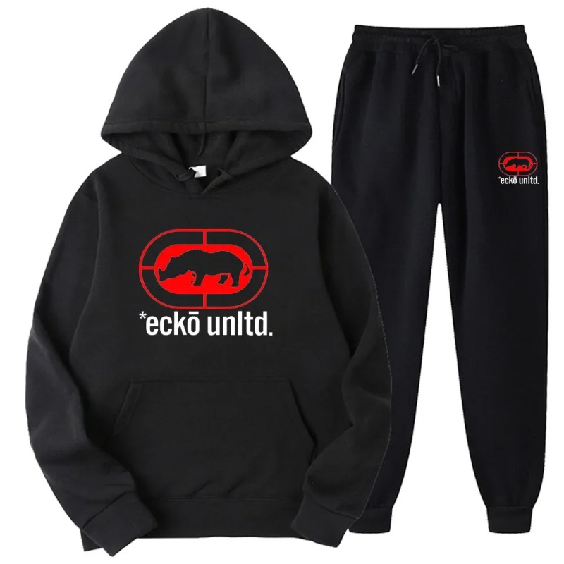 Street Fashion Us - エコウ・アンリミテッド ライノロゴ スウェットスーツ パーカーとジョガーパンツの2点セット アーバンストリートファッション カジュアルアスレチックウェア