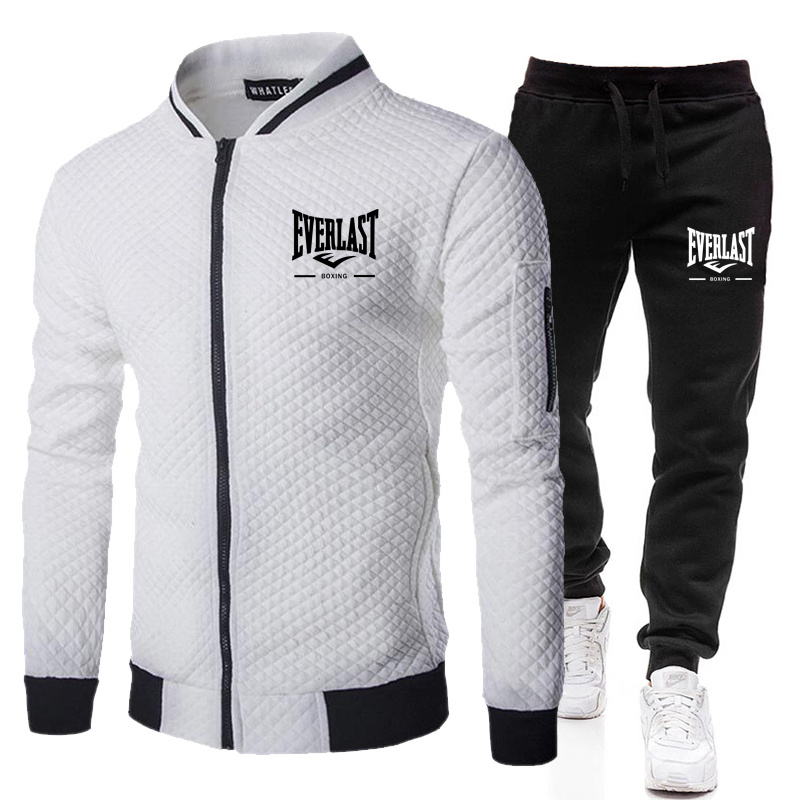 Street Fashion Male - EVERLAST BOXING 春秋メンズファッションストリートスタンドアップカラーセットジャケット、アウトドアカジュアルポケットジッパーメンズ野球セット