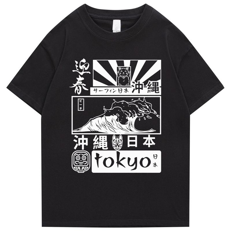 Street Fashion Tokyo - 日本のレトロな半袖Tシャツ,トークヨーウェーブ,ヒップホップスタイル,ストリートファッション,絵画,原宿,綿100%,夏,2024