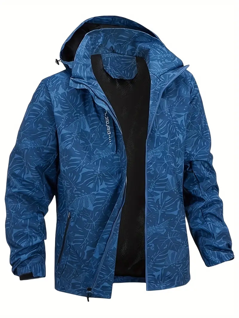 Windbreak Shell Jacket - メンズカジュアル軽量防水ウインドブレーカージャケット、フルジップアップフード付きシェルアウトドアハイキングコート秋サイズ用
