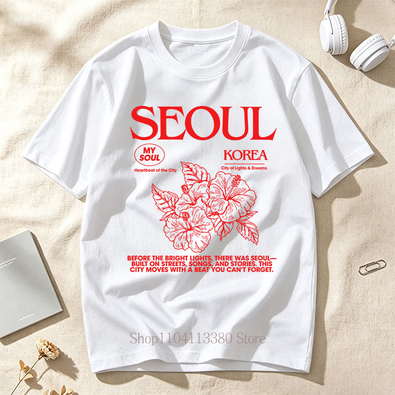 Street Fashion Of Seoul - 韓国スタイルソウルハイビスカスプリント Tシャツ女性のための夏のカジュアルファッションハイストリートトップスクルーネック半袖コットン Tシャツ