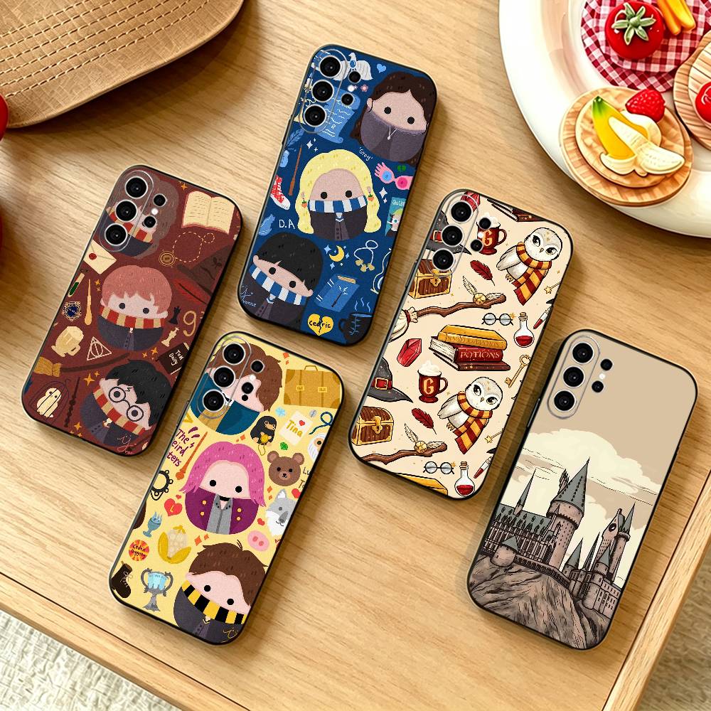 Street Fashion Official - 魔法のH-Harry-es P-Potters W-Wandスマホケース Samsung S25,S24,S21,S22,S23,S30,Ultra,S20,Plus,Fe,Note,10,9,5G対応 ブラックカバー