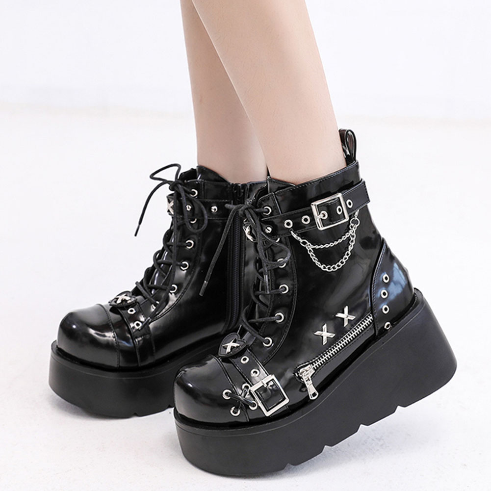 Street Fashion Female - 女性の足首の靴,ファッショナブルなバックル,ジッパー,パンク,パーティー,ストリート