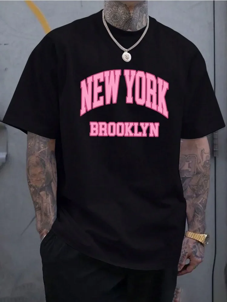 メンズサマーコットン半袖Tシャツ ピンク ニューヨーク ブル - Street Fashion Of New York のレビューと価格