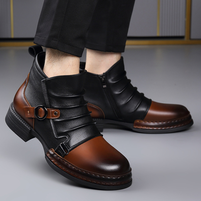 秋冬レトロアンクルブーツ男性のためのファッションカジュアルサ - Street Fashion Male のレビューと価格