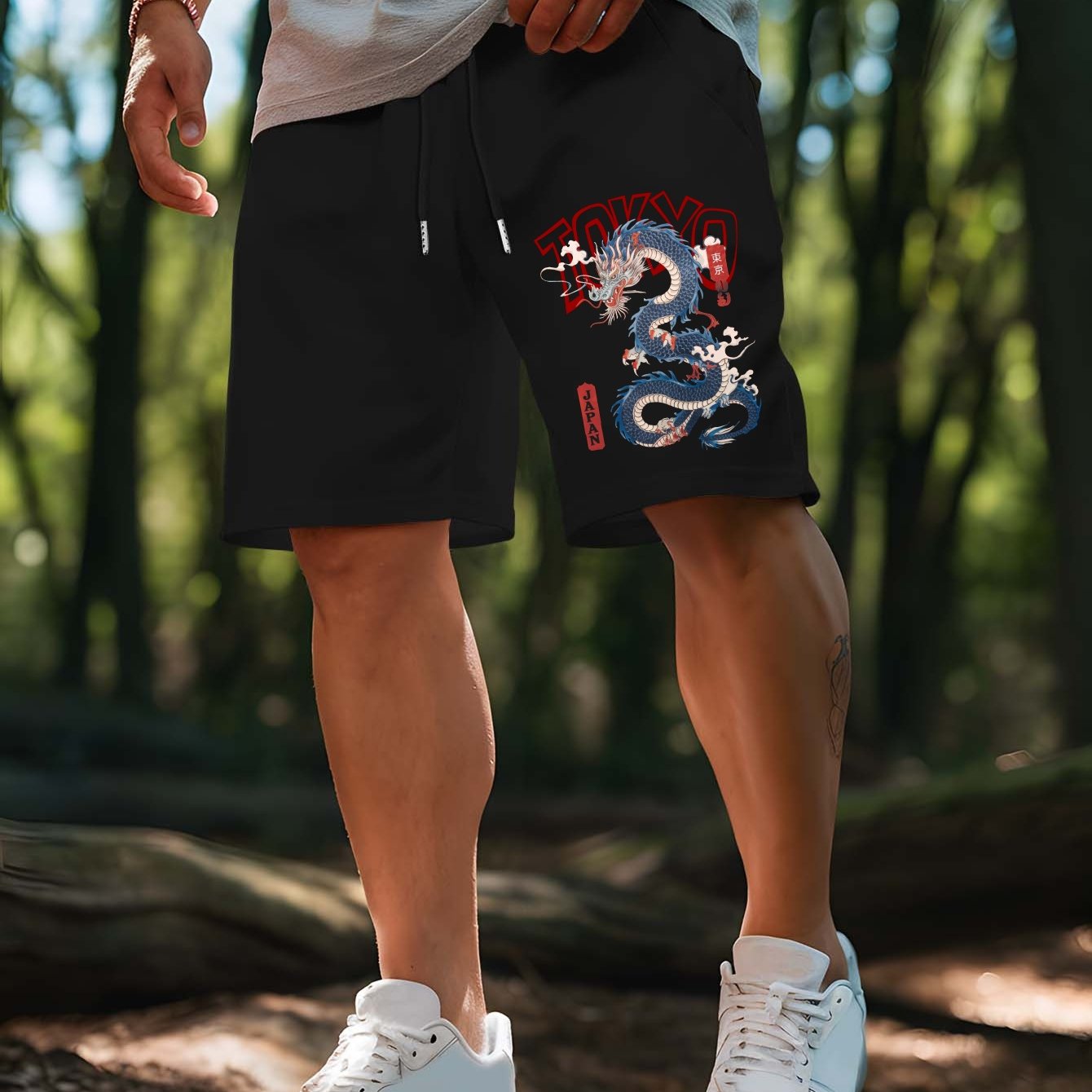 メンズドラゴン柄東京レターパターンショーツ、ウエストバンドと - Street Fashion Tokyo のレビューと価格