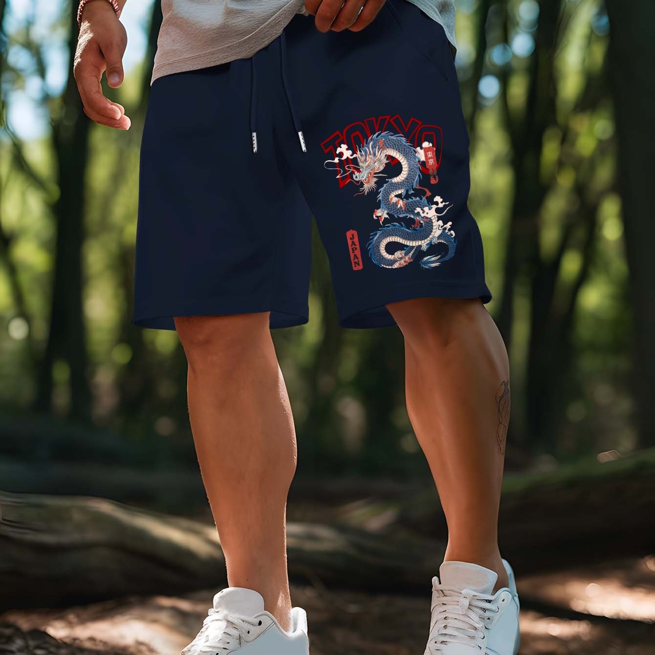 メンズドラゴン柄東京レターパターンショーツ、ウエストバンドと - Street Fashion Tokyo のレビューと価格