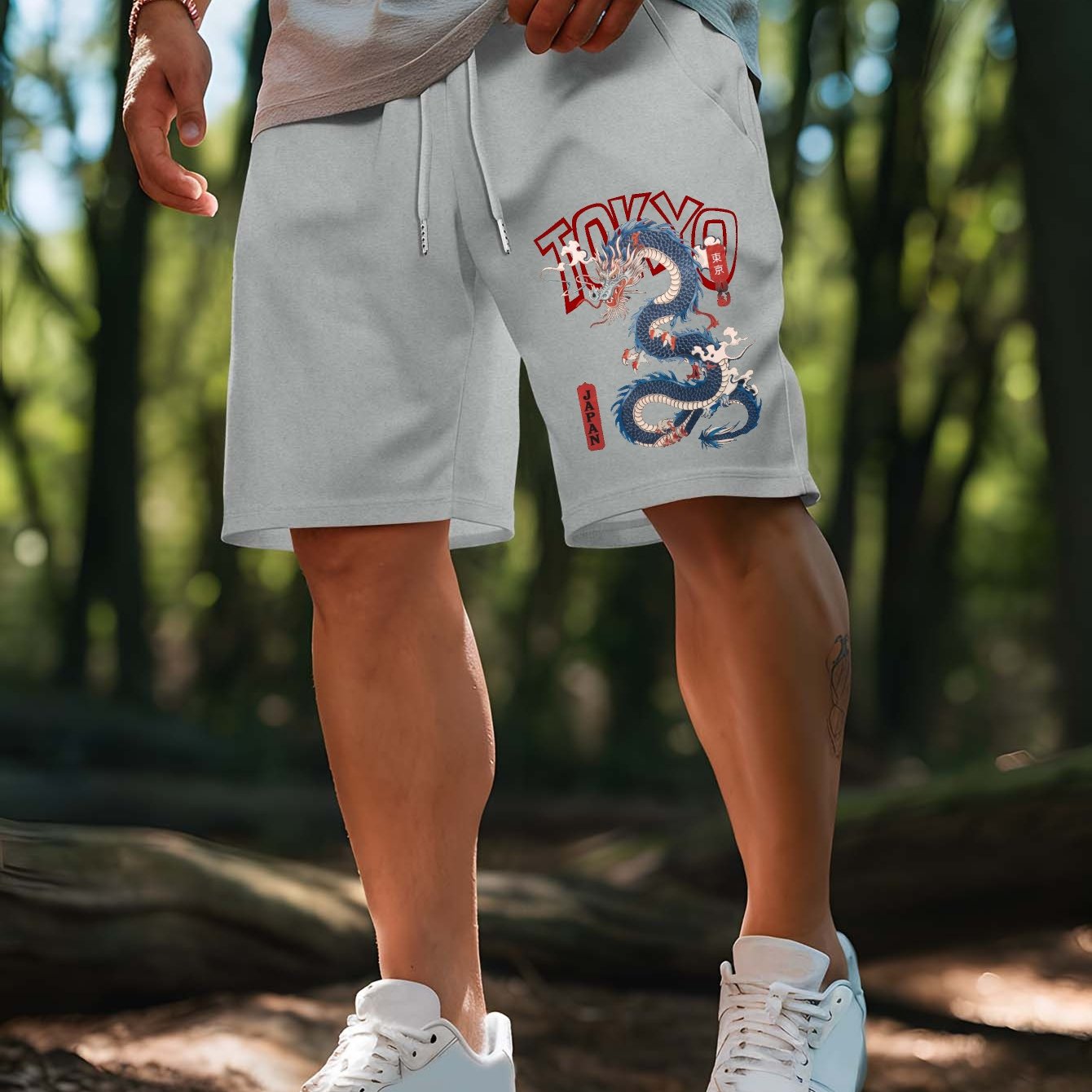 メンズドラゴン柄東京レターパターンショーツ、ウエストバンドと - Street Fashion Tokyo のレビューと価格