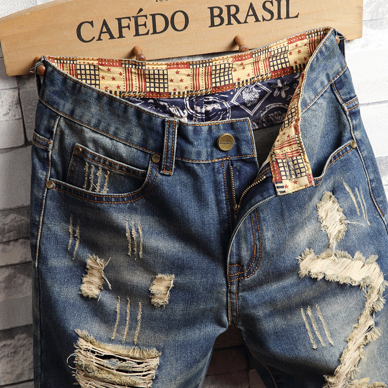 破れたヒップホップデニムショートパンツメンズサマーファッショ - Street Fashion Outfit のレビューと価格