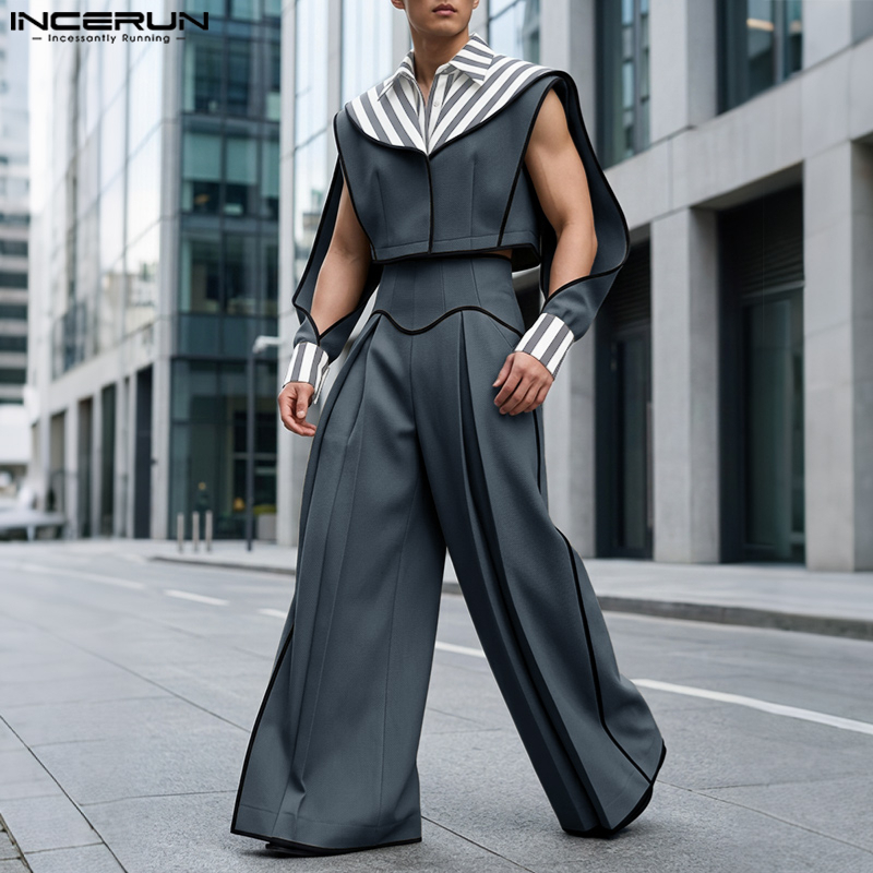 INCERUN メンズセット パッチワーク カラーブロック  - Street Fashion Male のレビューと価格