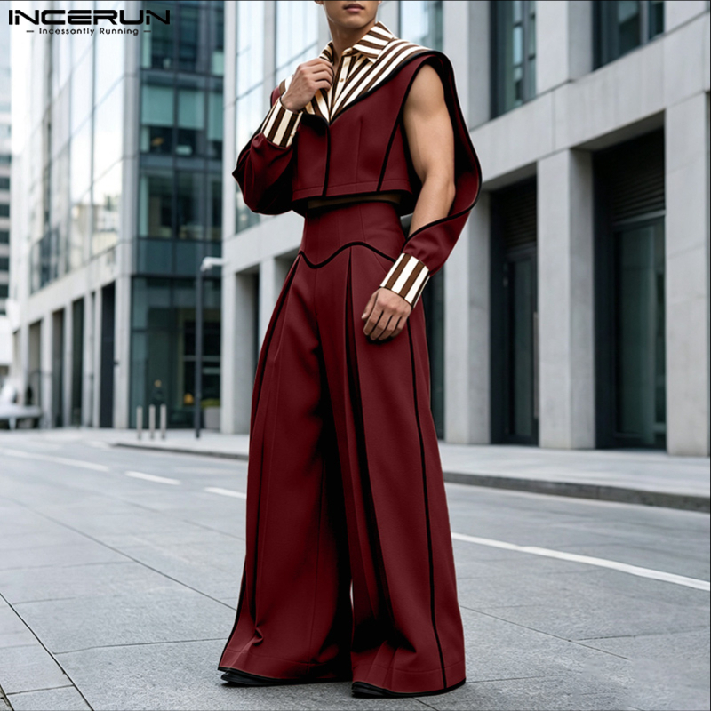 INCERUN メンズセット パッチワーク カラーブロック  - Street Fashion Male のレビューと価格