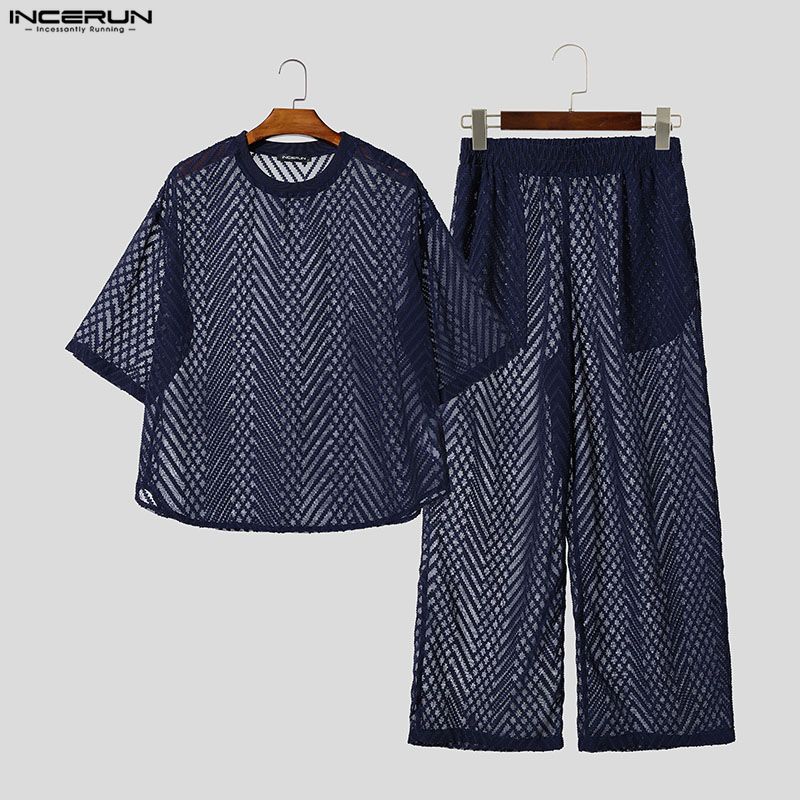 INCERUN メンズセット シースルーメッシュ半袖Tシャツ - Street Fashion Male のレビューと価格