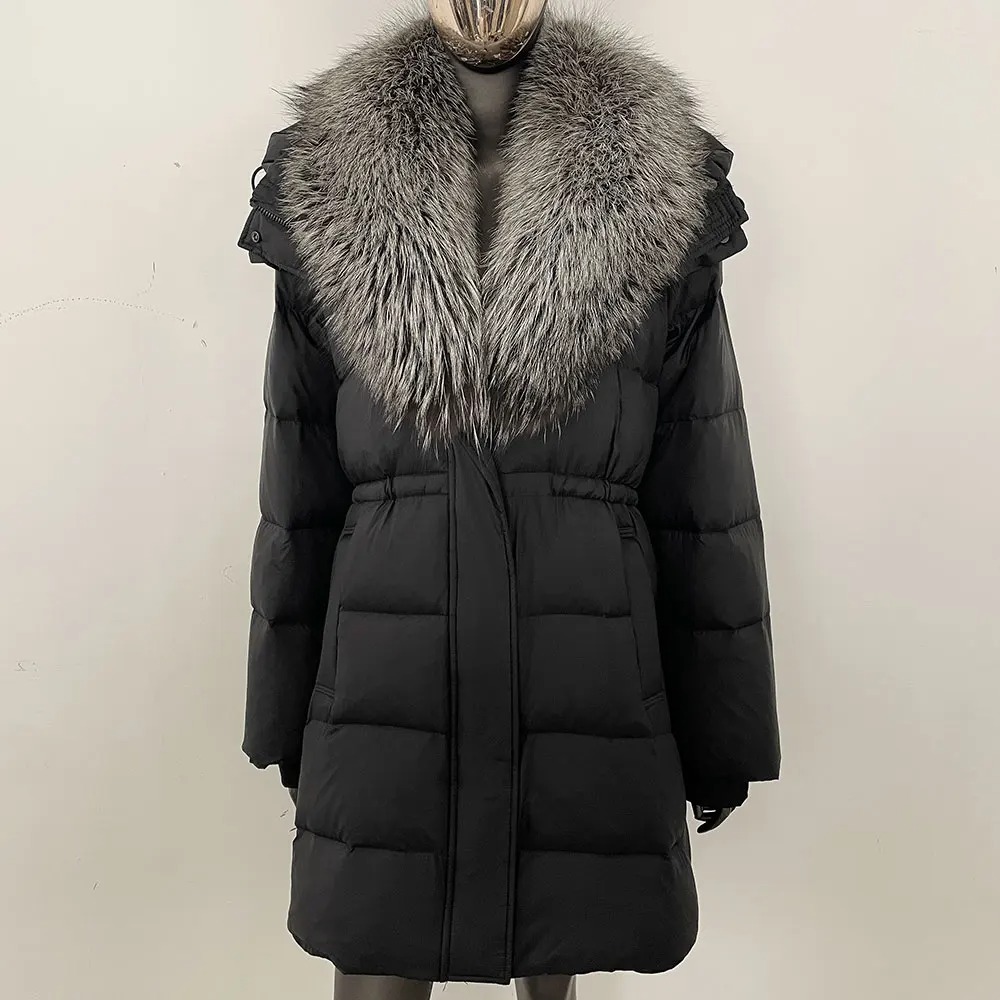 リアルファージャケットファッションフード付き天然アライグマ毛 - Street Fashion Official のレビューと価格