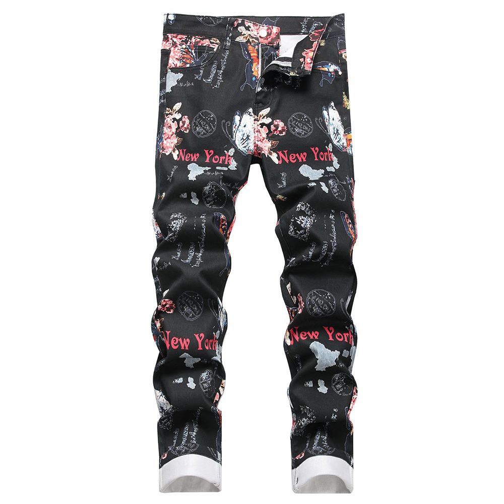 メンズデジタルプリントジーンズファッションフラワーバタフライ - Street Fashion Of New York のレビューと価格
