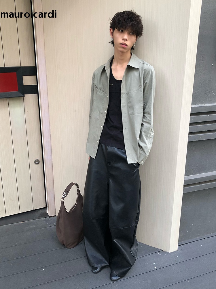 Mauroicardi 春秋クールロングだぶだぶの黒 Pu  - Street Fashion Baggy のレビューと価格