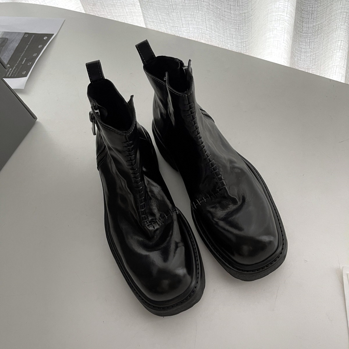 女性用ジッパー付きスクエアトゥブーツ,厚手のヒールとミディア - Street Fashion Rome 2025 のレビューと価格