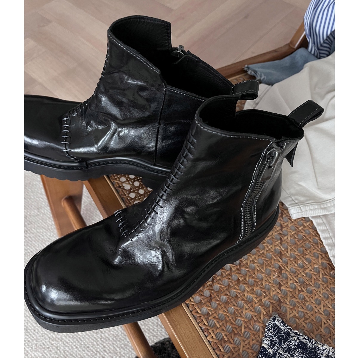 女性用ジッパー付きスクエアトゥブーツ,厚手のヒールとミディア - Street Fashion Rome 2025 のレビューと価格