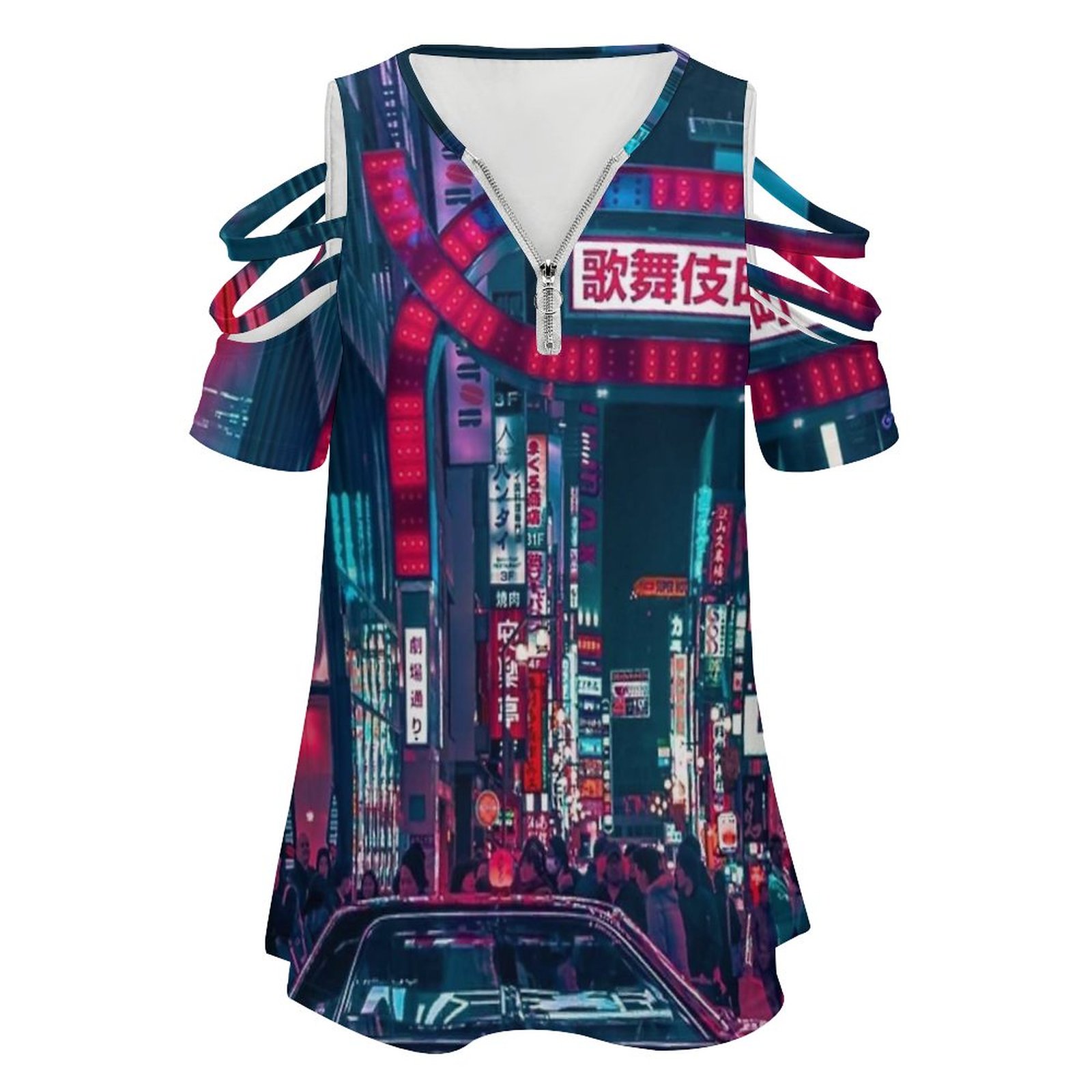 女性用東京ストリートプリントTシャツ,半袖,Vネック,ジッパ - Street Fashion Tokyo のレビューと価格