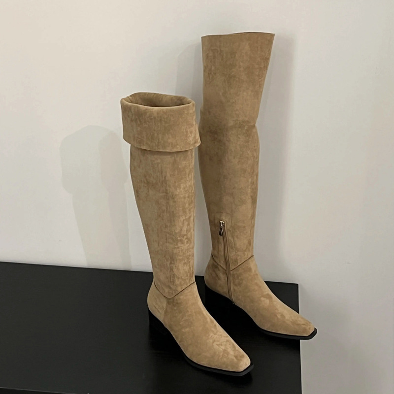 女性用伸縮性スリムスエードロングブーツ 秋冬ファッション ス - Street Fashion Female のレビューと価格