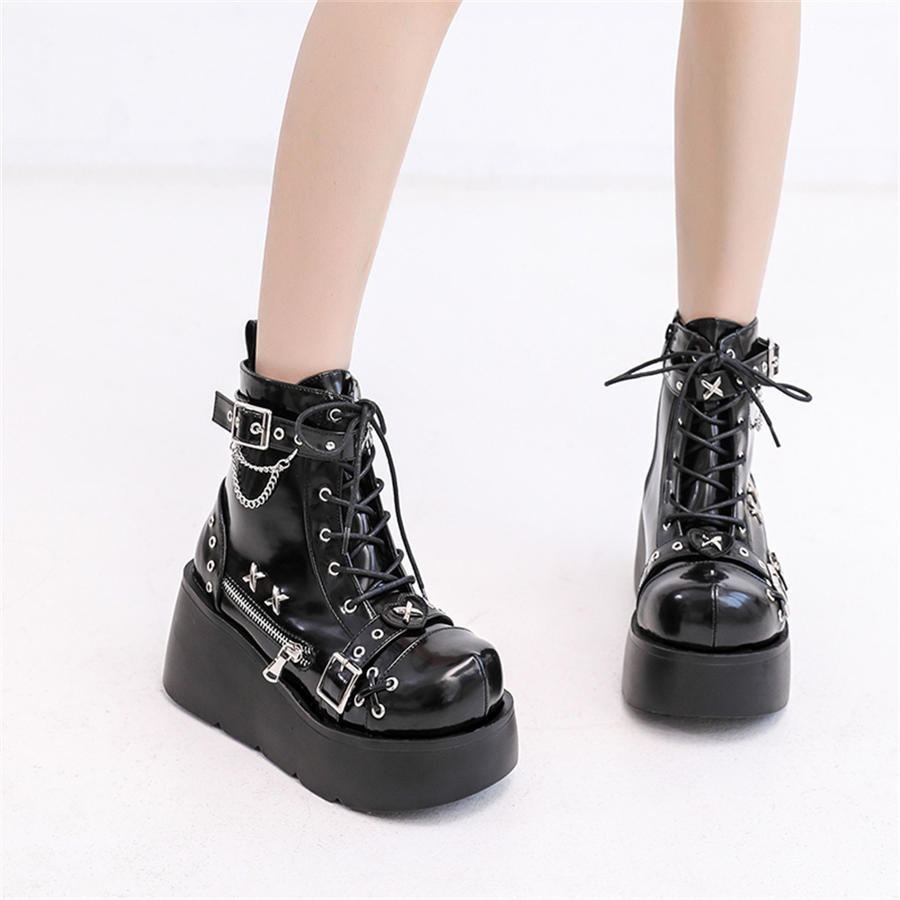 女性の足首の靴,ファッショナブルなバックル,ジッパー,パンク - Street Fashion Female のレビューと価格
